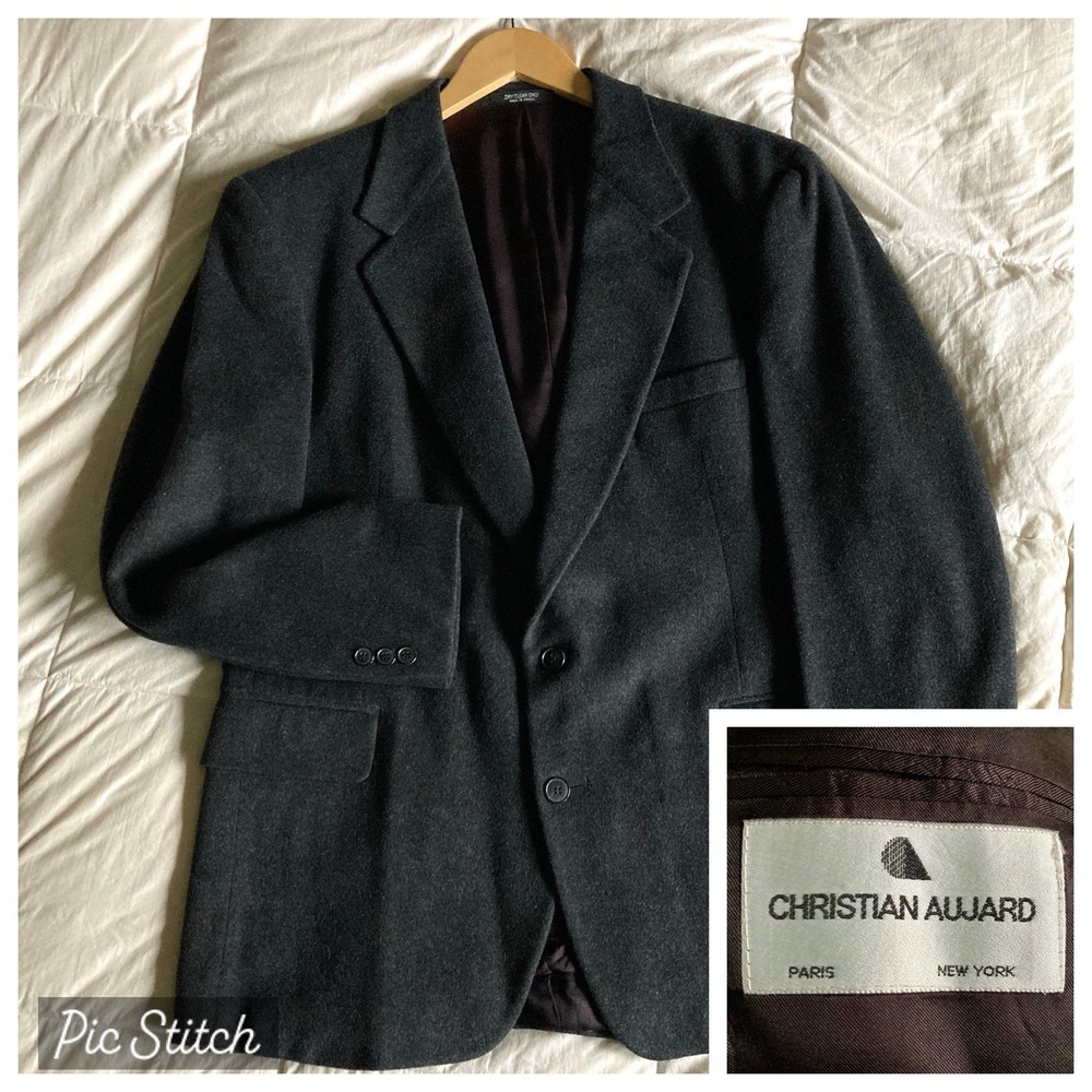 Vtg Christian Aujard Mens Camel Hair Blend Sport Coat Jacket Blazer 44R Black